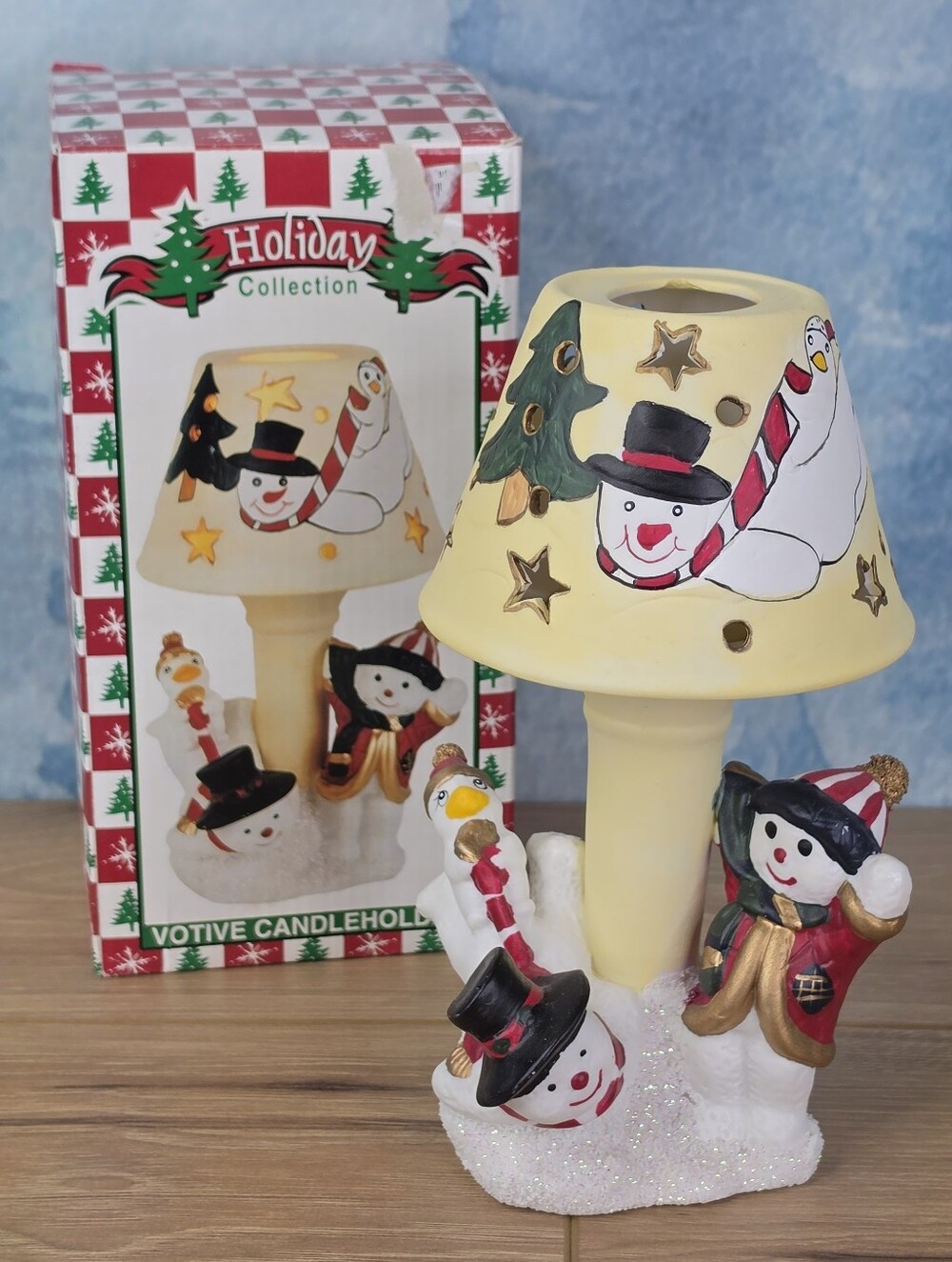 Vintage Festive Snowman Lamp Votive Tealight Candleholder World Bazaars Holiday